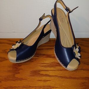 Lady birds sling back wedge sandals